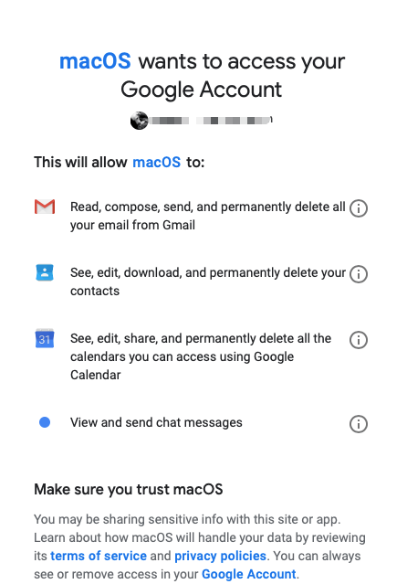 remove gmail account for calendar mac